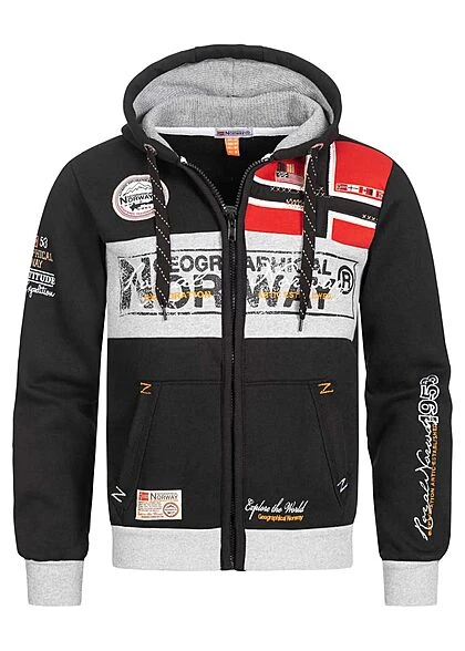 Geographical Norway Herren Zip-Hoodie Kapuze 2-Pockets Patches Vorne & Hinten Schwarz 3 Geographical Norway Herren Zip-Hoodie Kapuze 2-Pockets Patches Vorne & Hinten Schwarz