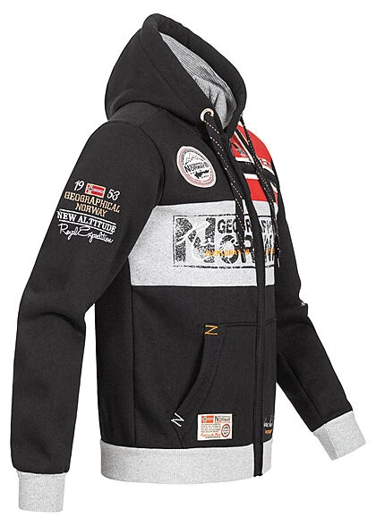 Geographical Norway Herren Zip-Hoodie Kapuze 2-Pockets Patches Vorne & Hinten Schwarz 4 Geographical Norway Herren Zip-Hoodie Kapuze 2-Pockets Patches Vorne & Hinten Schwarz – Bild 2