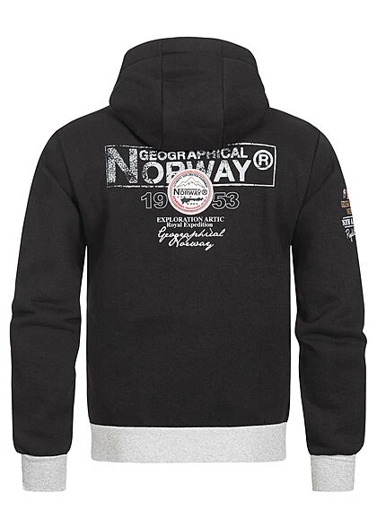Geographical Norway Herren Zip-Hoodie Kapuze 2-Pockets Patches Vorne & Hinten Schwarz 5 Geographical Norway Herren Zip-Hoodie Kapuze 2-Pockets Patches Vorne & Hinten Schwarz – Bild 3