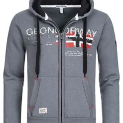 Geographical Norway Herren Zip-Hoodie Kapuze 2-Pockets Frontstickerrei Dunkel Grau