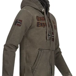 Geographical Norway Herren Zip-Hoodie Kapuze Logo Patch In Used Look Khaki Grün -Deutschland Jack & Jones Verkaufs-Shop 21110260 1
