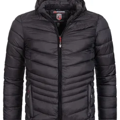 Geographical Norway Herren Leichte Steppjacke Abnehmb. Kapuze 2-Pockets Schwarz