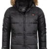 Geographical Norway Herren Winter Parka Steppjacke Mit Abnehmb. Kapuze Schwarz