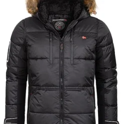 Geographical Norway Herren Winter Parka Steppjacke Mit Abnehmb. Kapuze Schwarz
