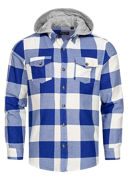 Brave Soul Herren 2in1 Flanell Hemd Mit Kapuze Karo Muster Blau Ecru Grau 3 Brave Soul Herren 2in1 Flanell Hemd Mit Kapuze Karo Muster Blau Ecru Grau