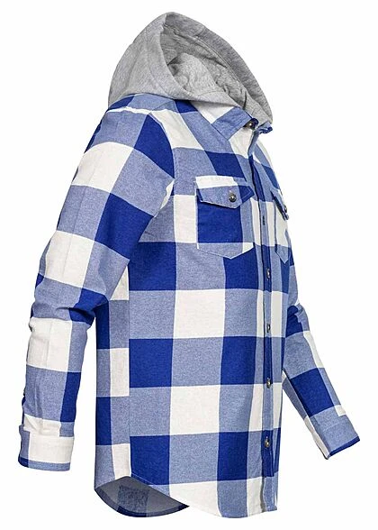 Brave Soul Herren 2in1 Flanell Hemd Mit Kapuze Karo Muster Blau Ecru Grau 4 Brave Soul Herren 2in1 Flanell Hemd Mit Kapuze Karo Muster Blau Ecru Grau – Bild 2