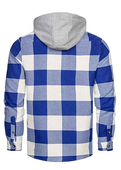 Brave Soul Herren 2in1 Flanell Hemd Mit Kapuze Karo Muster Blau Ecru Grau 5 Brave Soul Herren 2in1 Flanell Hemd Mit Kapuze Karo Muster Blau Ecru Grau – Bild 3