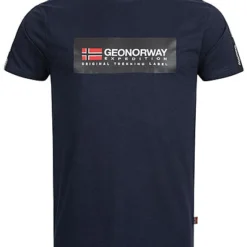 Geographical Norway Herren T-Shirt Mit Logo Print Vorne Rundhals Navy Blau