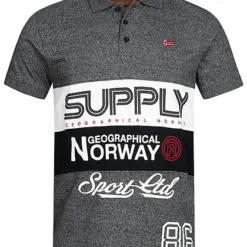 Geographical Norway Herren Polo Shirt T-Shirt Mit Logo Streifen Print Schwarz