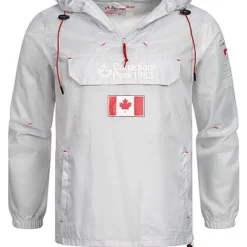 Canadian Peak Herren Pull Over Windbreaker Regenjacke Kapuze 2-Zip-Pockets Hell Grau