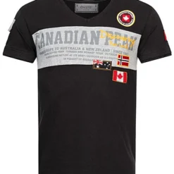 Canadian Peak Herren T-Shirt Mit V-Neck Und Logo Print Mit Patches Schwarz