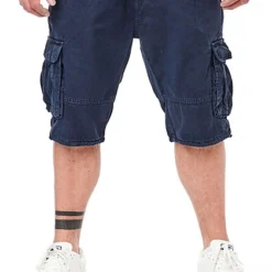 Indicode Herren Kurze Cargo Jeans Hose Mit Gürtel Und 7-Pockets Navy Blau