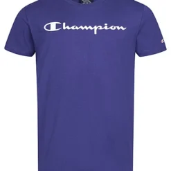 Champion Herren T-Shirt Mit Rundhals & Logo Print Blau