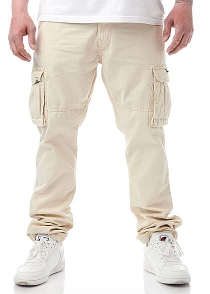 Indicode Herren Cargo Jeans Hose Inkl. Gürtel 6-Pockets Nebel Beige 4 Indicode Herren Cargo Jeans Hose Inkl. Gürtel 6-Pockets Nebel Beige – Bild 2
