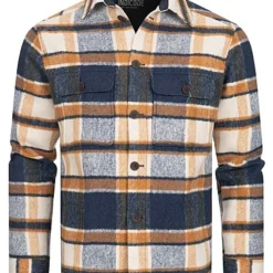 Indicode Herren Warme Flanell Baumfäller Hemdjacke Kariert 4-Pockets Navy Blau Braun