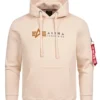 Alpha Industries Herren Hoodie Kängurutasche Kapuze Logo Print Jet Stream Weiss