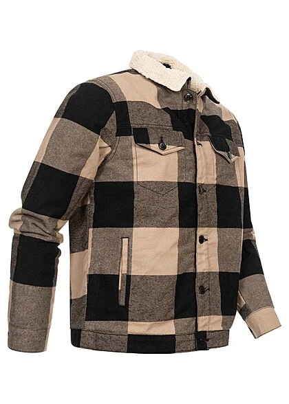 ONLY & SONS Herren Shacket Jacke Mit Teddyfell Am Kragen Kariert Chinchilla Beige 4 ONLY & SONS Herren Shacket Jacke Mit Teddyfell Am Kragen Kariert Chinchilla Beige – Bild 2