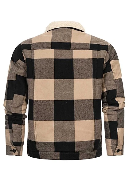ONLY & SONS Herren Shacket Jacke Mit Teddyfell Am Kragen Kariert Chinchilla Beige 5 ONLY & SONS Herren Shacket Jacke Mit Teddyfell Am Kragen Kariert Chinchilla Beige – Bild 3