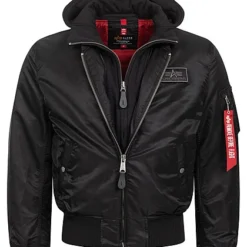 Alpha Industries Herren MA-1 Fliegerblouson Jacke Abnehmb. Kapuze 2-Pockets Schwarz