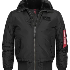 Alpha Industries Herren Jacke B15-3TT Fliegerjacke 3-Pockets M. Teddyfell Schwarz