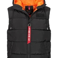 Alpha Industries Herren Winter Pufferweste Mit Kapuze 2- Pockets Schwarz