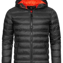Indicode Herren Übergangs Nylon Jacke Mit Kapuze Und 2-Pockets Schwarz Orange