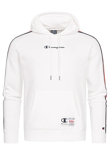 Champion Herren Sport Tech Hoodie Mit Kapuze & Logo Print Kängurutasche Weiss Rot 3 Champion Herren Sport Tech Hoodie Mit Kapuze & Logo Print Kängurutasche Weiss Rot