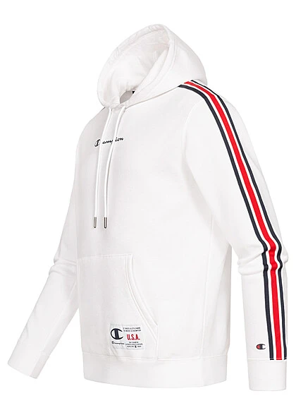 Champion Herren Sport Tech Hoodie Mit Kapuze & Logo Print Kängurutasche Weiss Rot 4 Champion Herren Sport Tech Hoodie Mit Kapuze & Logo Print Kängurutasche Weiss Rot – Bild 2