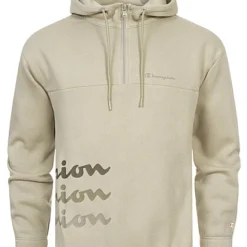 Champion Herren Half-Zip Hoodie Mit Logo Print Khaki