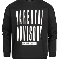ONLY & SONS Herren Pullover Sweater Mit PARENTAL ADVISORY Print Schwarz Weiss