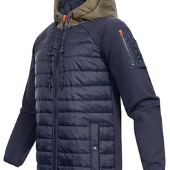Indicode Herren Materialmix Jacke Mit Kapuze 2-Tone & 2-Pockets Navy Blau Grau -Deutschland Jack & Jones Verkaufs-Shop 22100085 2