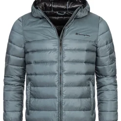 Champion Herren Steppjacke Mit Kapuze Und 2-Zip-Pockets Blau Grau