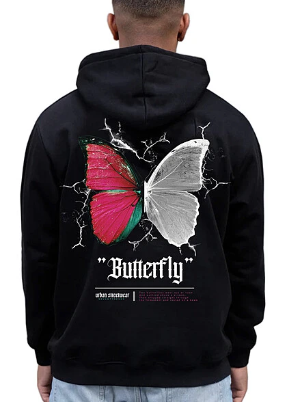 Seventyseven Lifestyle Herren Hoodie Mit Butterfly Print Hinten Schwarz 3 Seventyseven Lifestyle Herren Hoodie Mit Butterfly Print Hinten Schwarz