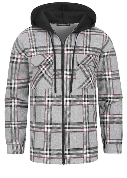 Seventyseven Lifestyle Herren 2-Tone Zip-Hoodie Mit Karo-Muster Grau Schwarz 3 Seventyseven Lifestyle Herren 2-Tone Zip-Hoodie Mit Karo-Muster Grau Schwarz