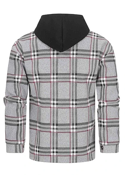 Seventyseven Lifestyle Herren 2-Tone Zip-Hoodie Mit Karo-Muster Grau Schwarz 5 Seventyseven Lifestyle Herren 2-Tone Zip-Hoodie Mit Karo-Muster Grau Schwarz – Bild 3