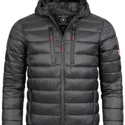 Geographical Norway Herren Steppjacke Mit Kapuze Und 4-Zip-Pockets Schwarz