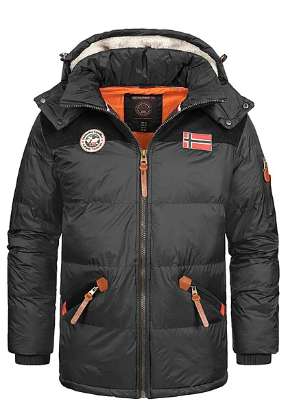 Geographical Norway Herren Jacke Mit Abnehmb. Kapuze Und Cord-Details Schwarz 3 Geographical Norway Herren Jacke Mit Abnehmb. Kapuze Und Cord-Details Schwarz