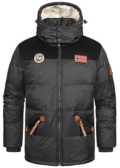 Geographical Norway Herren Jacke Mit Abnehmb. Kapuze Und Cord-Details Schwarz 4 Geographical Norway Herren Jacke Mit Abnehmb. Kapuze Und Cord-Details Schwarz – Bild 2