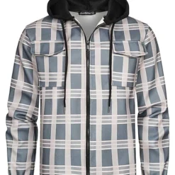 Seventyseven Lifestyle Herren 2-Tone Zip-Hoodie Mit Karo-Muster Schwarz Grau