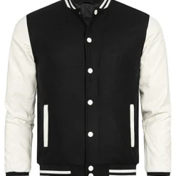 Urban Classics Herren College Kunstleder Jacke Mit 2-Pockets Schwarz Weiss