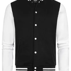 Urban Classics Herren 2-Tone College Jacke Mit Knopfleiste 2-Pockets Schwarz Weiss