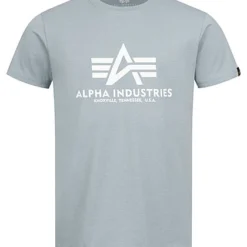 Alpha Industries Herren Basic T-Shirt Mit Logo Print Grau Blau