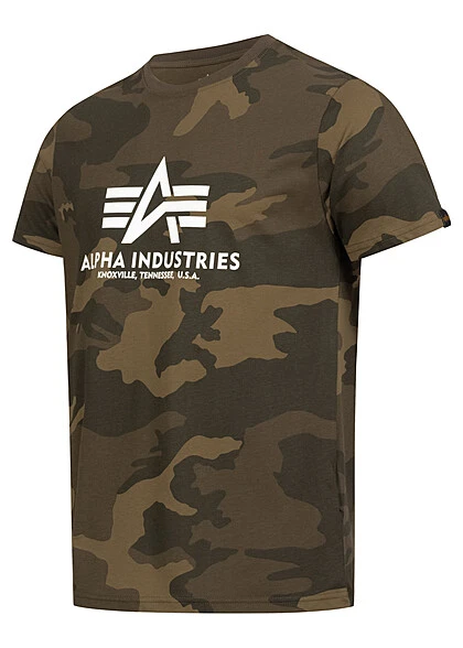 Alpha Industries Herren Basic T-Shirt Mit Logo Print Camouflage Oliv Grün 4 Alpha Industries Herren Basic T-Shirt Mit Logo Print Camouflage Oliv Grün – Bild 2