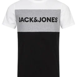 Jack & Jones Jack And Jones Herren NOOS Colorblock T-Shirt Mit Logo Print Weiss Grau Schwarz