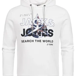 Jack & Jones Jack And Jones Herren Hoodie Kapuzenpullover Mit Logo Print Weiss