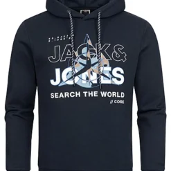 Jack & Jones Jack And Jones Herren Hoodie Kapuzenpullover Mit Logo Print Navy Blazer Blau
