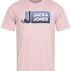 Jack & Jones Jack And Jones Herren T-Shirt Mit Logo Print Und Rundhals Violet Ice Hell Rosa