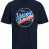 Jack & Jones Jack And Jones Herren T-Shirt Mit Logo Print Und Rundhals Navy Blazer Blau Rot -Deutschland Jack & Jones Verkaufs-Shop 23030343