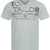 Tom Tailor Herren T-Shirt Mit V-Neck Und Logo Print Hell Eis Blau