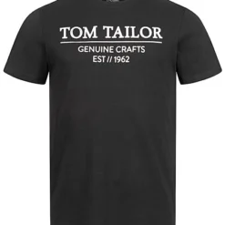Tom Tailor Herren T-Shirt Mit Rundhals Und Logo Print Schwarz Weiss